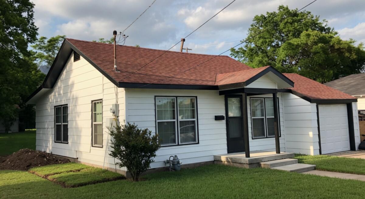 Same house freshly painted white with black trim